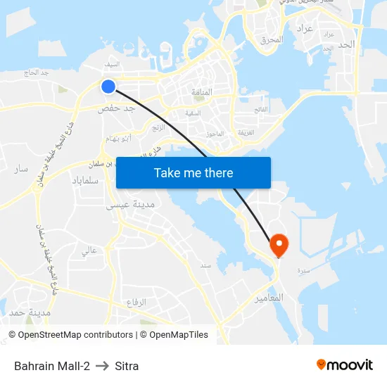 Bahrain Mall-2 to Sitra map