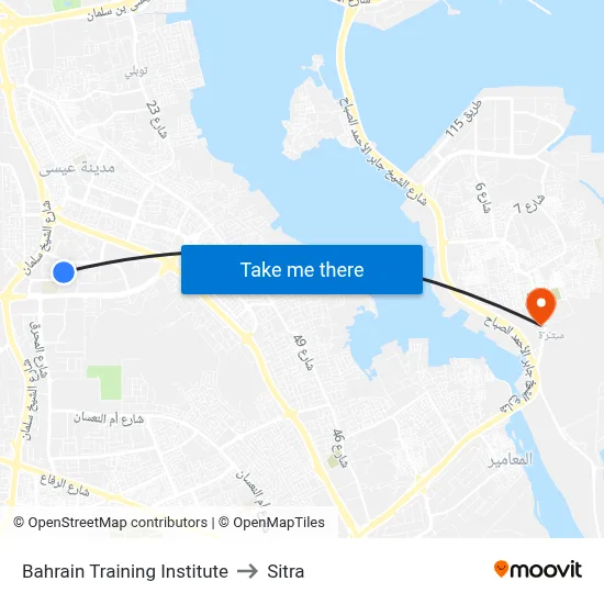 Bahrain Training Institute to Sitra map