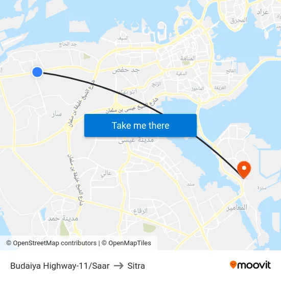 Budaiya Highway-11/Saar to Sitra map