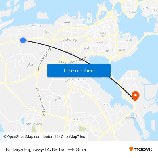 Budaiya Highway-14/Barbar to Sitra map