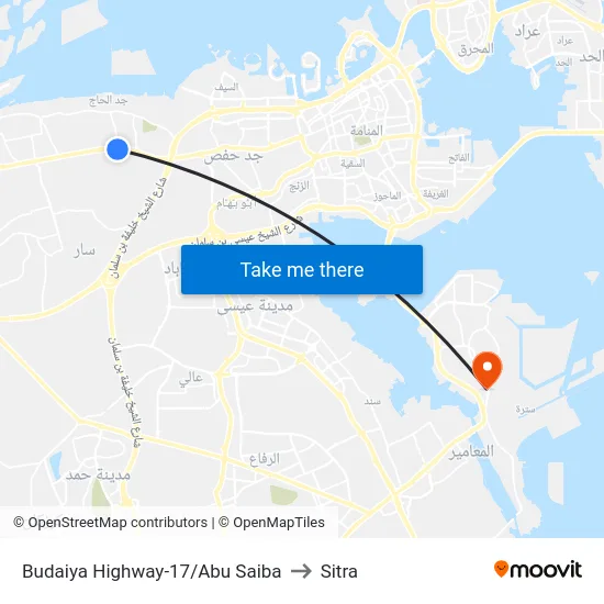 Budaiya Highway-17/Abu Saiba to Sitra map