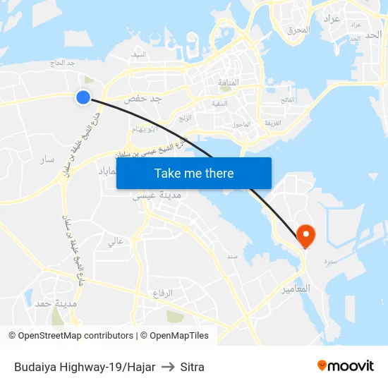 Budaiya Highway-19/Hajar to Sitra map
