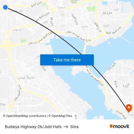 Budaiya Highway-26/Jidd Hafs to Sitra map