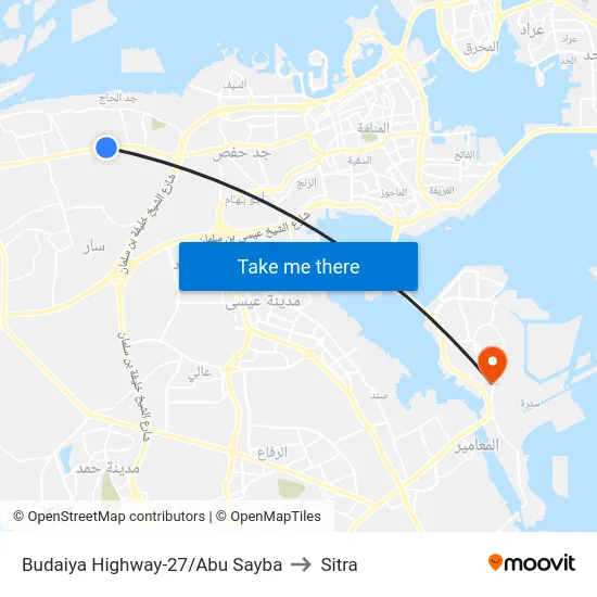 Budaiya Highway-27/Abu Sayba to Sitra map