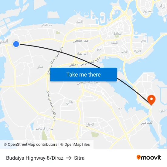 Budaiya Highway-8/Diraz to Sitra map
