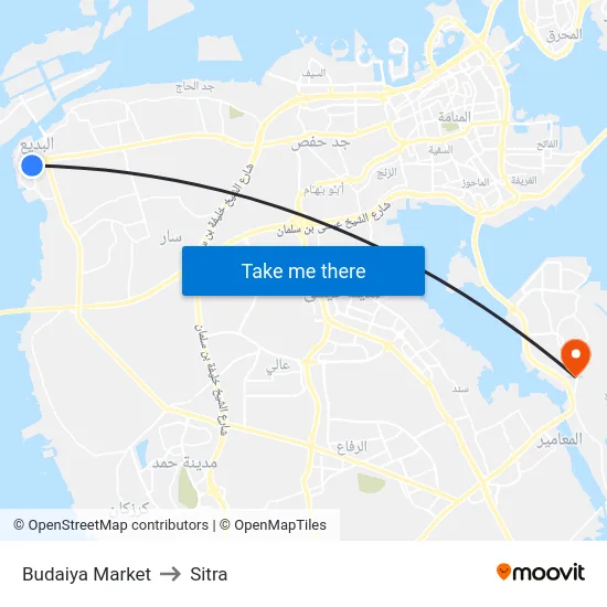 Budaiya Market to Sitra map