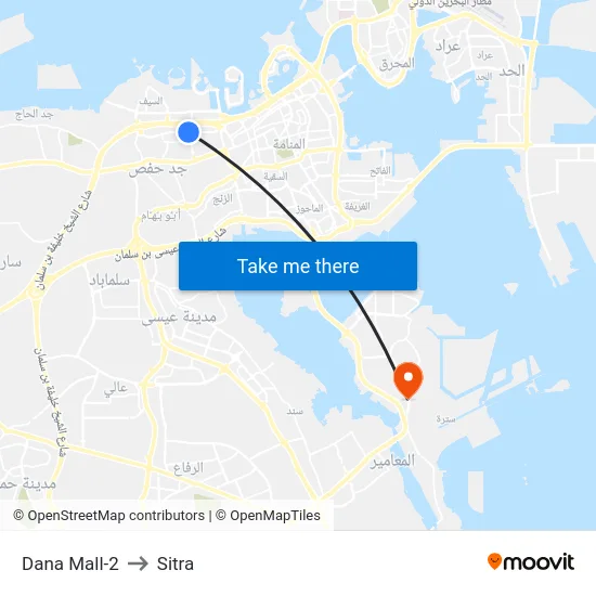 Dana Mall-2 to Sitra map