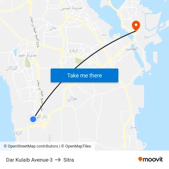 Dar Kulaib Avenue-3 to Sitra map