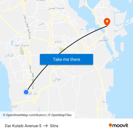 Dar Kulaib Avenue-5 to Sitra map