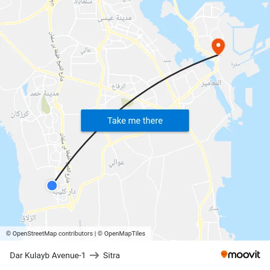 Dar Kulayb Avenue-1 to Sitra map