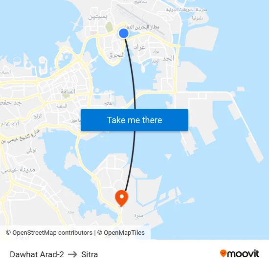 Dawhat Arad-2 to Sitra map