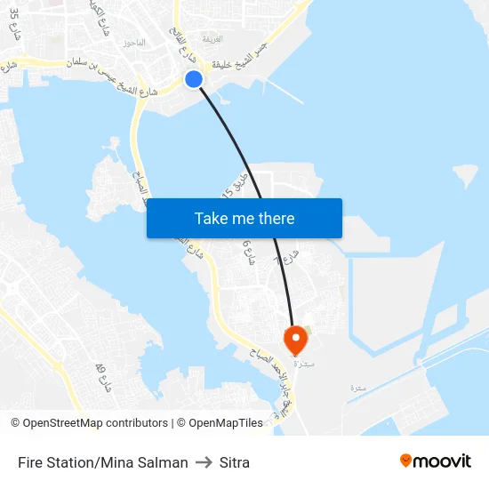 Fire Station/Mina Salman to Sitra map