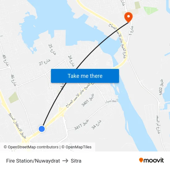 Fire Station/Nuwaydrat to Sitra map