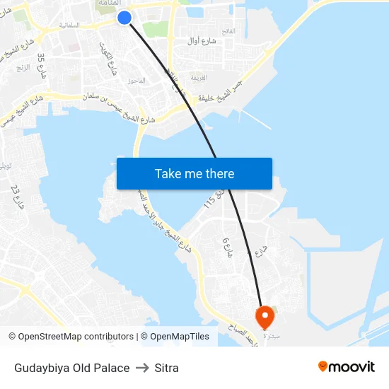Gudaybiya Old Palace to Sitra map