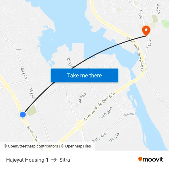 Hajeyat Housing-1 to Sitra map