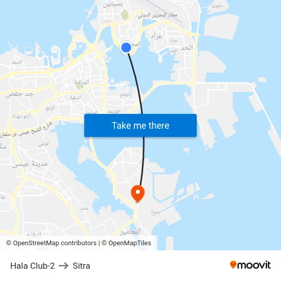 Hala Club-2 to Sitra map