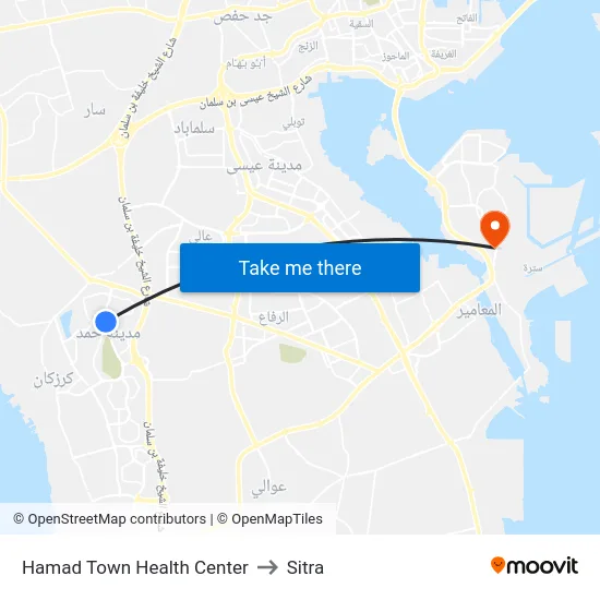 Hamad Town Health Center to Sitra map