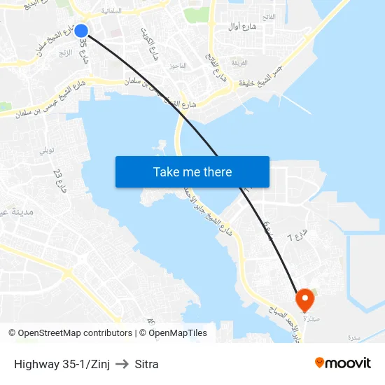 Highway 35-1/Zinj to Sitra map