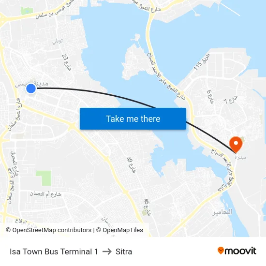 Isa Town Bus Terminal 1 to Sitra map