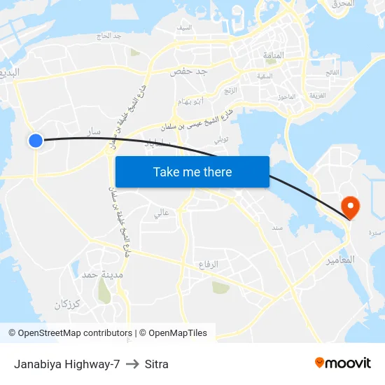 Janabiya Highway-7 to Sitra map