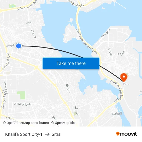 Khalifa Sport City-1 to Sitra map