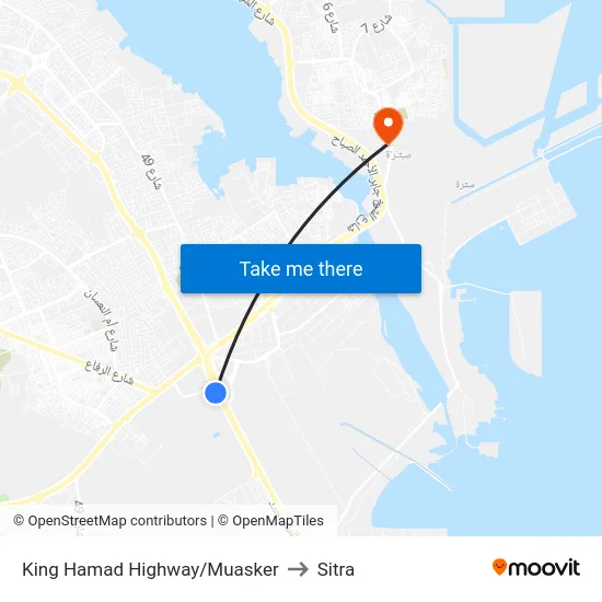 King Hamad Highway/Muasker to Sitra map