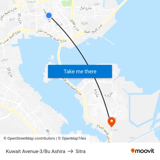Kuwait Avenue-3/Bu Ashira to Sitra map