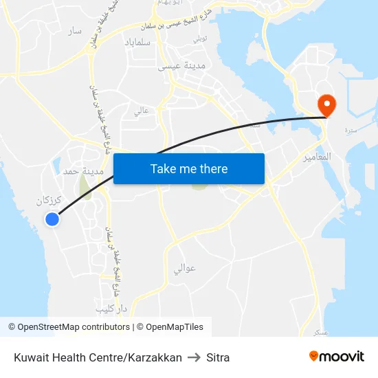 Kuwait Health Centre/Karzakkan to Sitra map