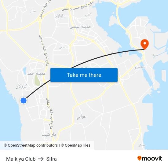 Malkiya Club to Sitra map