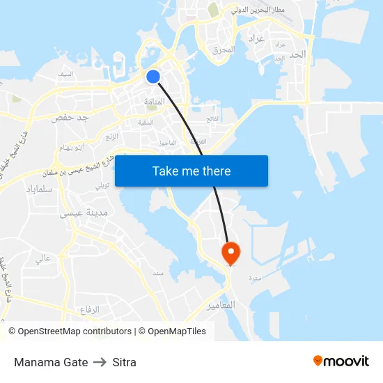 Manama Gate to Sitra map