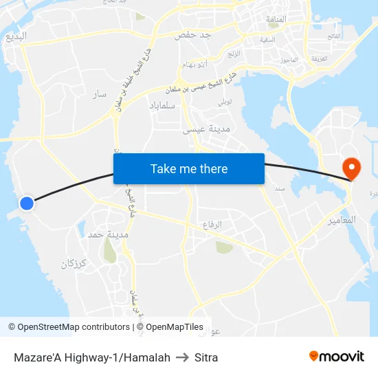 Mazare'A  Highway-1/Hamalah to Sitra map