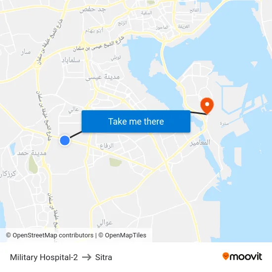 Military Hospital-2 to Sitra map