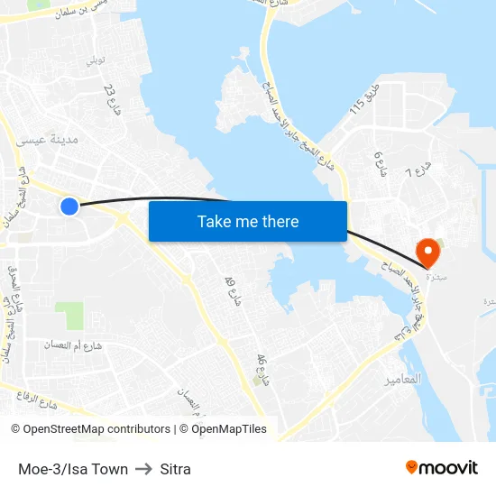 Moe-3/Isa Town to Sitra map