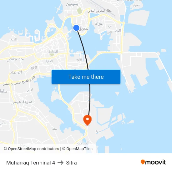 Muharraq Terminal 4 to Sitra map