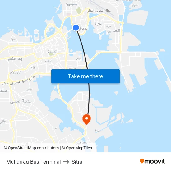 Muharraq Bus Terminal to Sitra map
