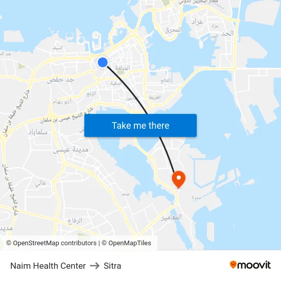 Naim Health Center to Sitra map