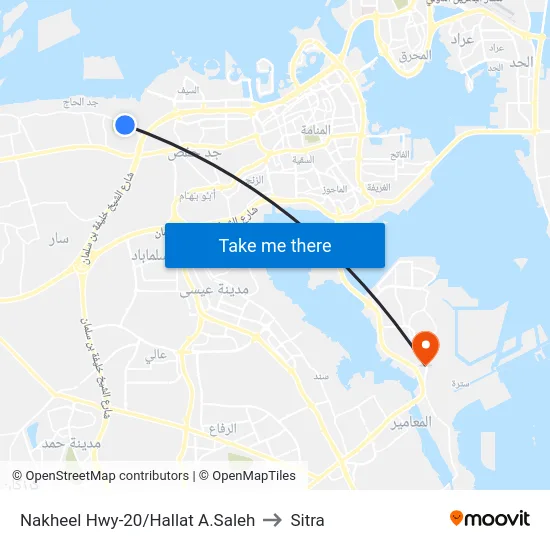 Nakheel Hwy-20/Hallat A.Saleh to Sitra map