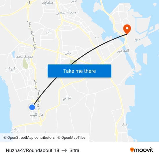 Nuzha-2/Roundabout 18 to Sitra map