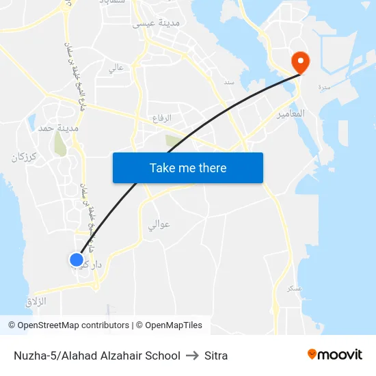 Nuzha-5/Alahad Alzahair School to Sitra map