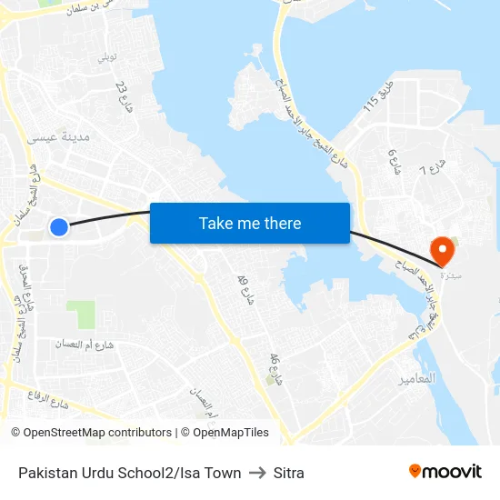 Pakistan Urdu School2/Isa Town to Sitra map