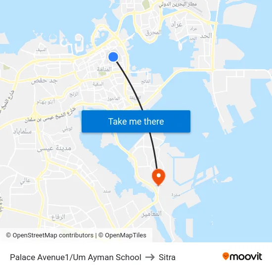 Palace Avenue1/Um Ayman School to Sitra map