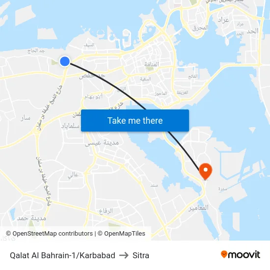 Qalat Al Bahrain-1/Karbabad to Sitra map