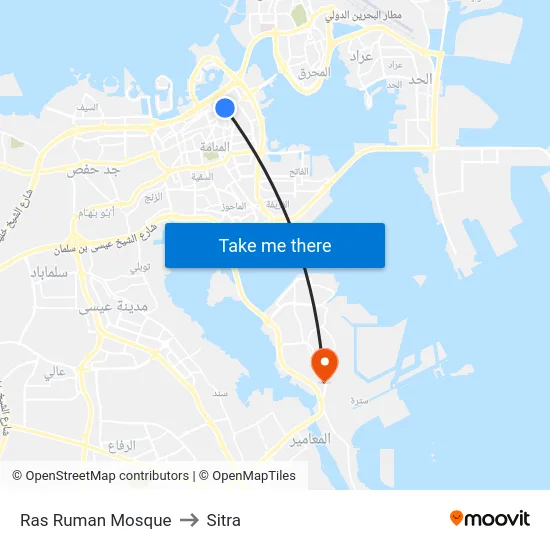 Ras Ruman Mosque to Sitra map