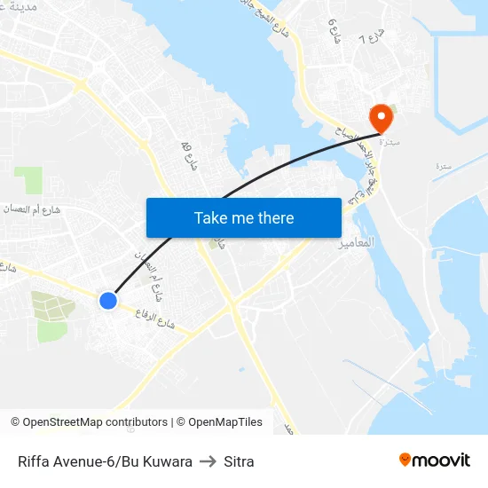 Riffa Avenue-6/Bu Kuwara to Sitra map