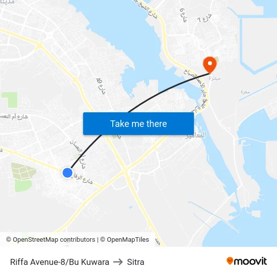 Riffa Avenue-8/Bu Kuwara to Sitra map