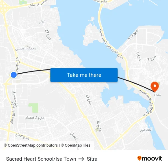 Sacred Heart School/Isa Town to Sitra map