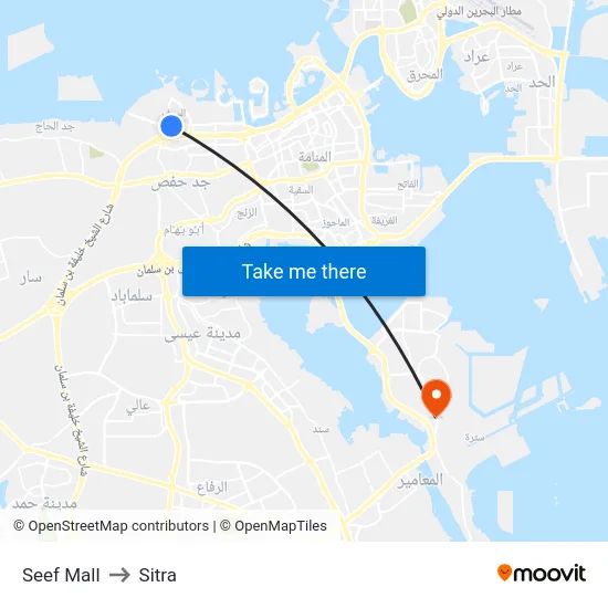 Seef Mall to Sitra map