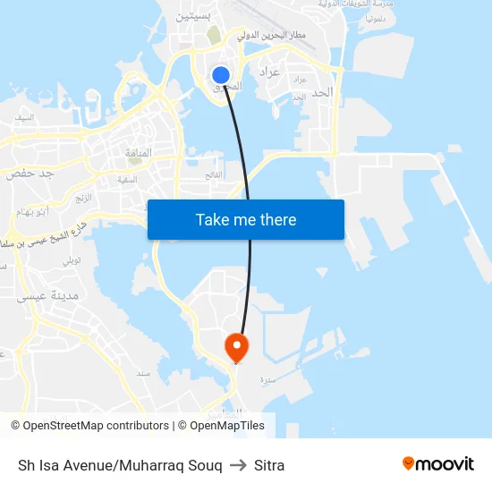Sh Isa Avenue/Muharraq Souq to Sitra map