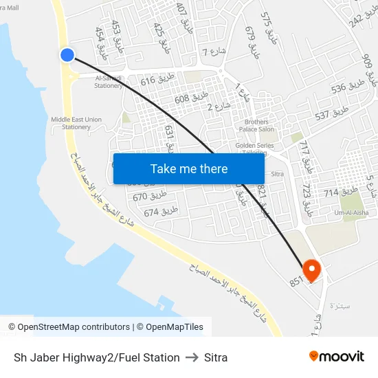Sh Jaber Highway2/Fuel Station to Sitra map