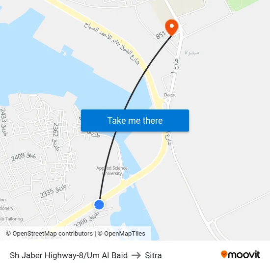 Sh Jaber Highway-8/Um Al Baid to Sitra map